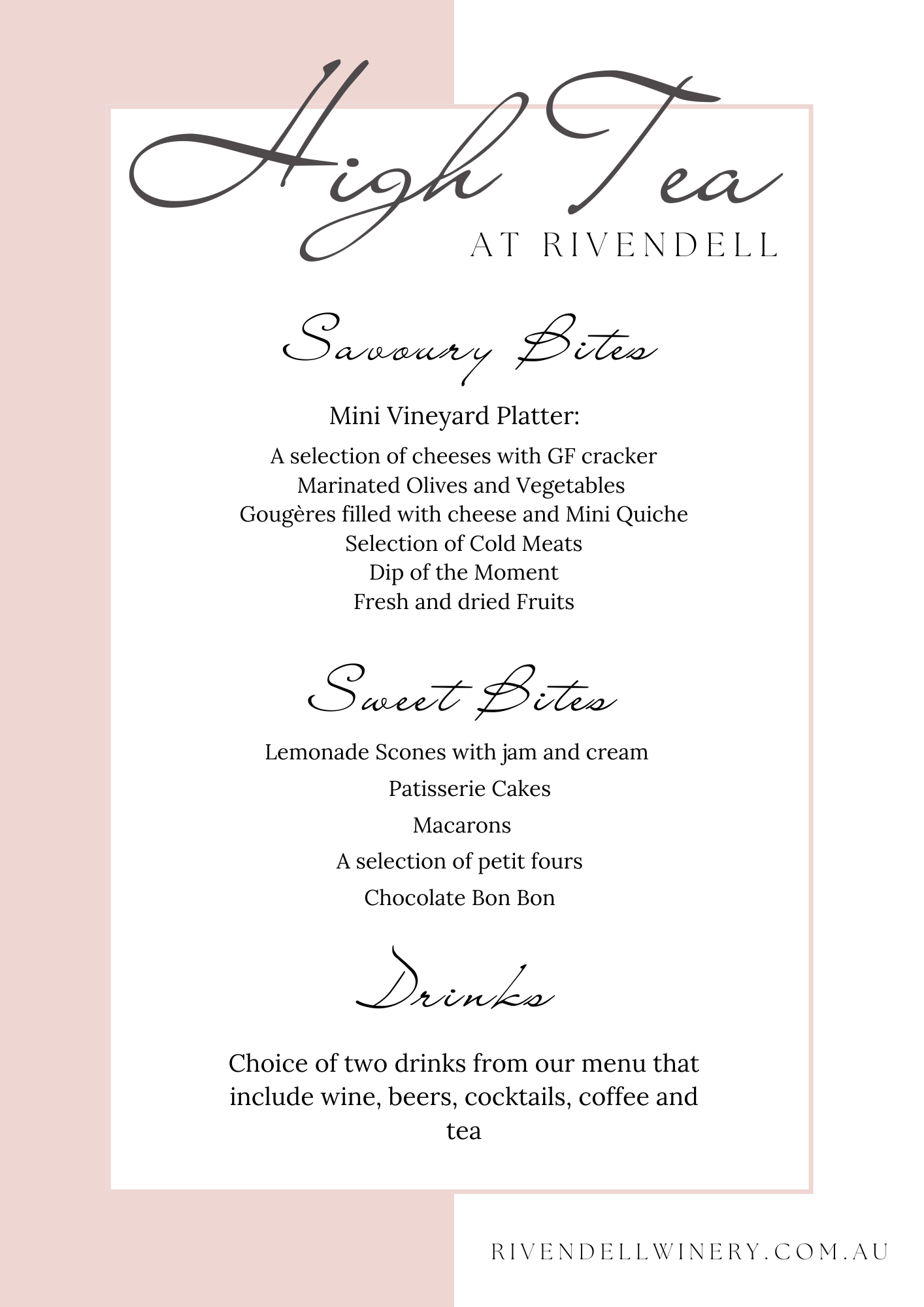 Rivendell High Tea Food Menu Rivendell Winery High Tea Menu