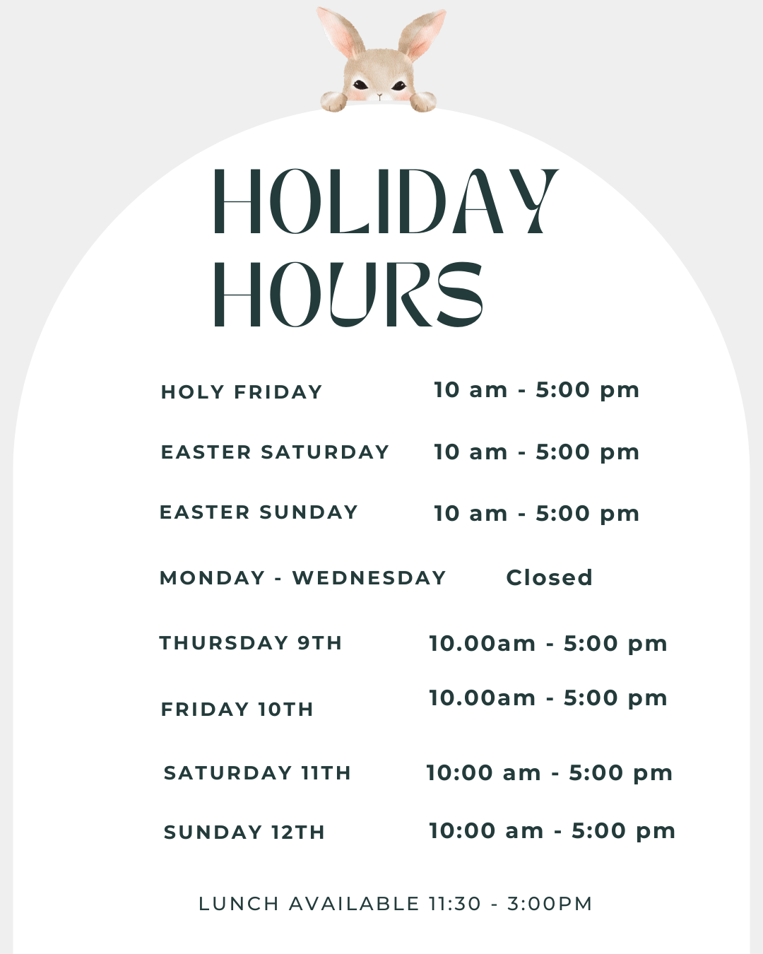 Opening Hours Rivendell Winery Easter 2026