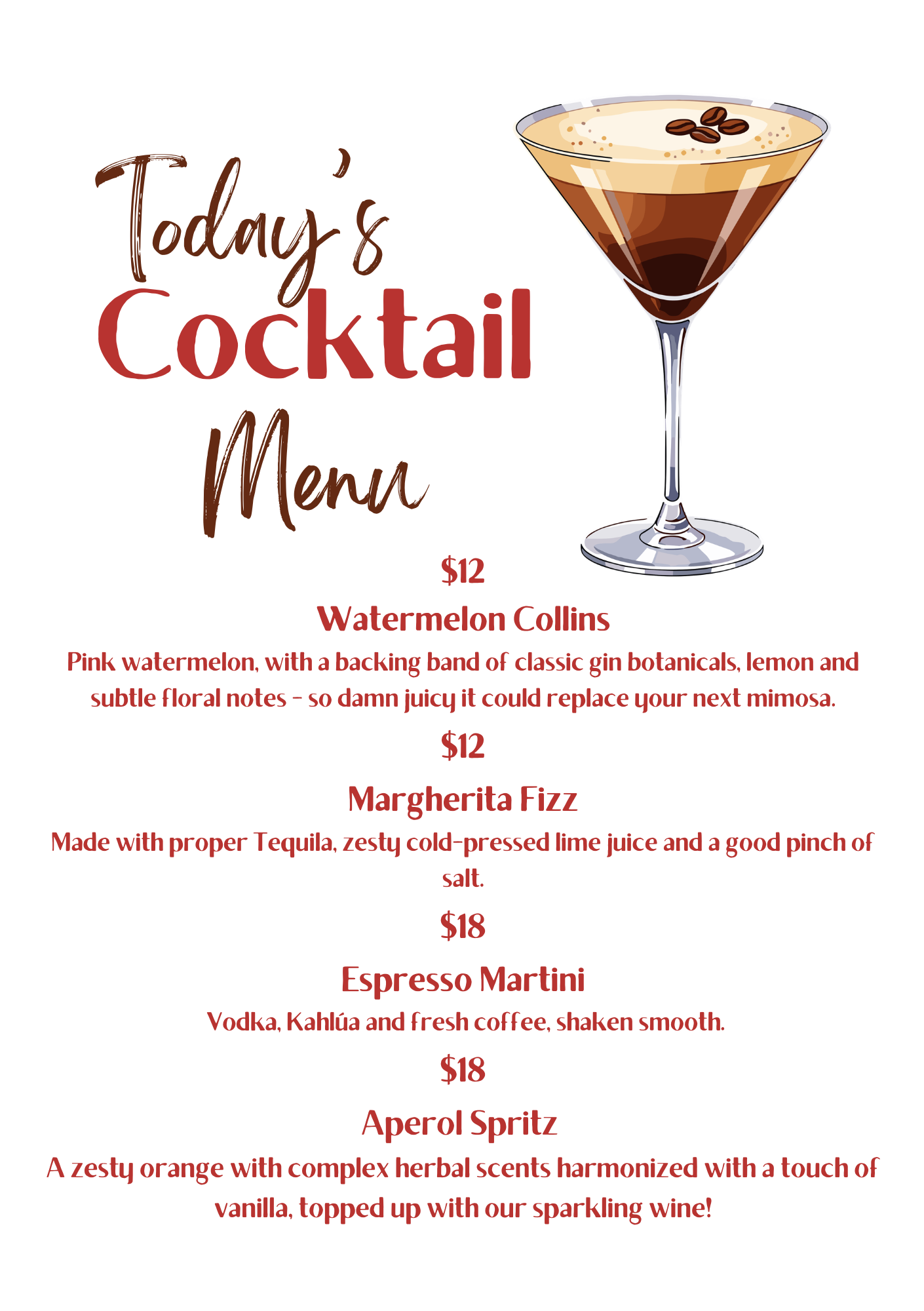 Rivendell Cocktail Menu